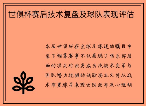 世俱杯赛后技术复盘及球队表现评估
